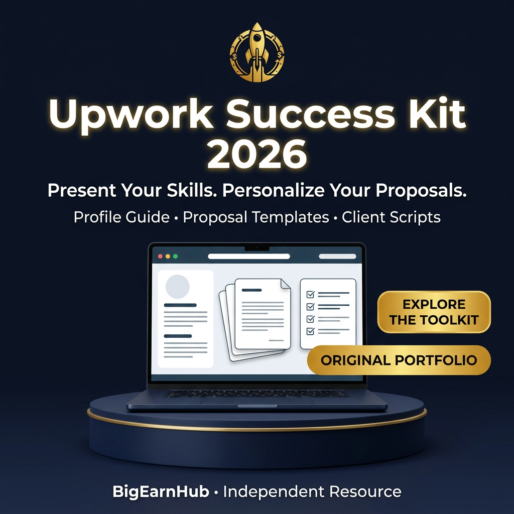 BigEarnHub Upwork Success Kit 2026 with profile guide, proposal templates and client scripts