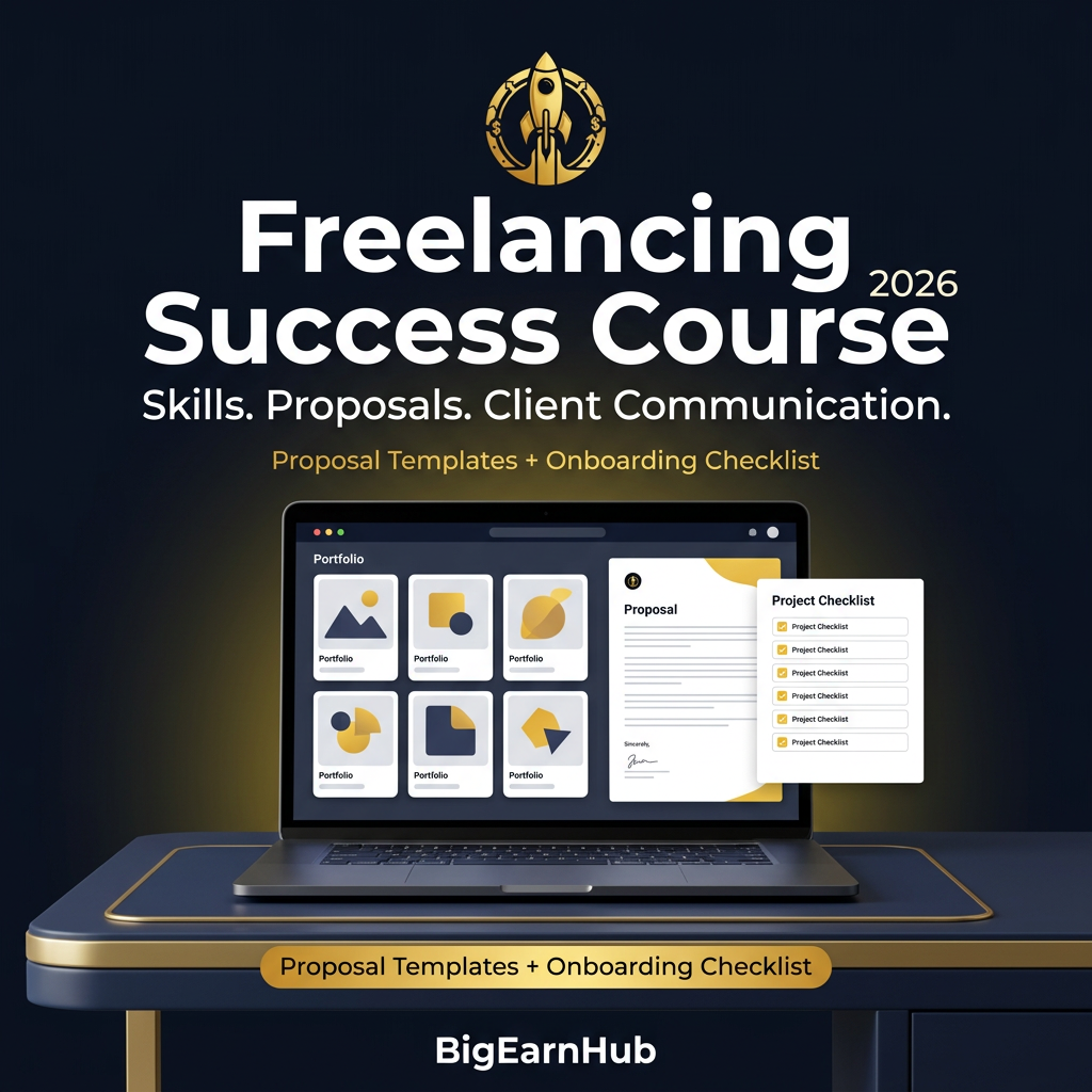 BigEarnHub Freelancing Success Course 2026 featuring skills, proposals and client communication