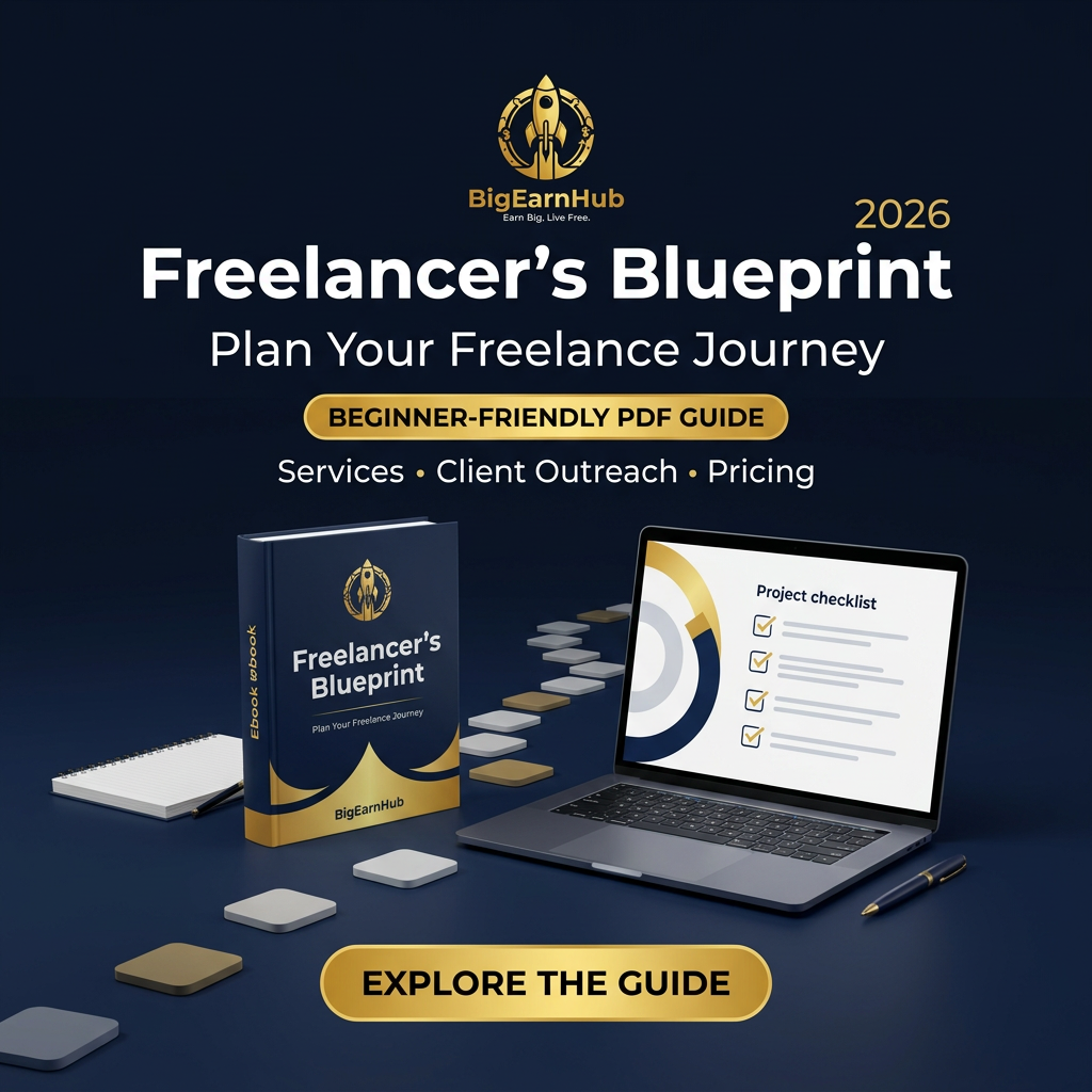 BigEarnHub Freelancer’s Blueprint 2026 beginner-friendly PDF guide covering services, client outreach and pricing