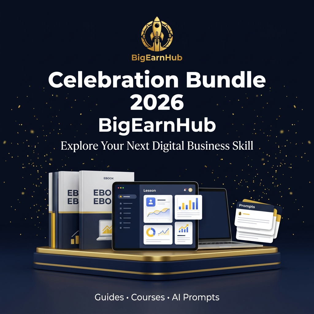 BigEarnHub Celebration Bundle 2026 navy and gold digital learning collection cover