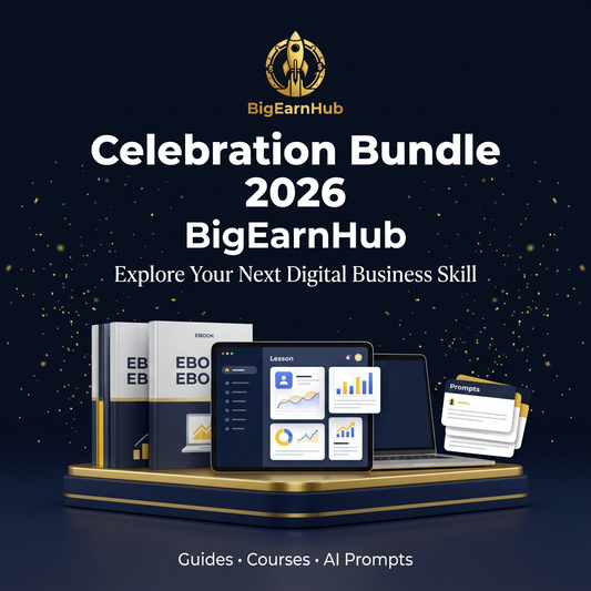 BigEarnHub Celebration Bundle 2026 navy and gold digital learning collection cover
