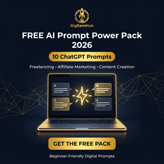 BigEarnHub FREE AI Prompt Power Pack 2026 with 10 ChatGPT prompts for freelancing, affiliate marketing and content creation