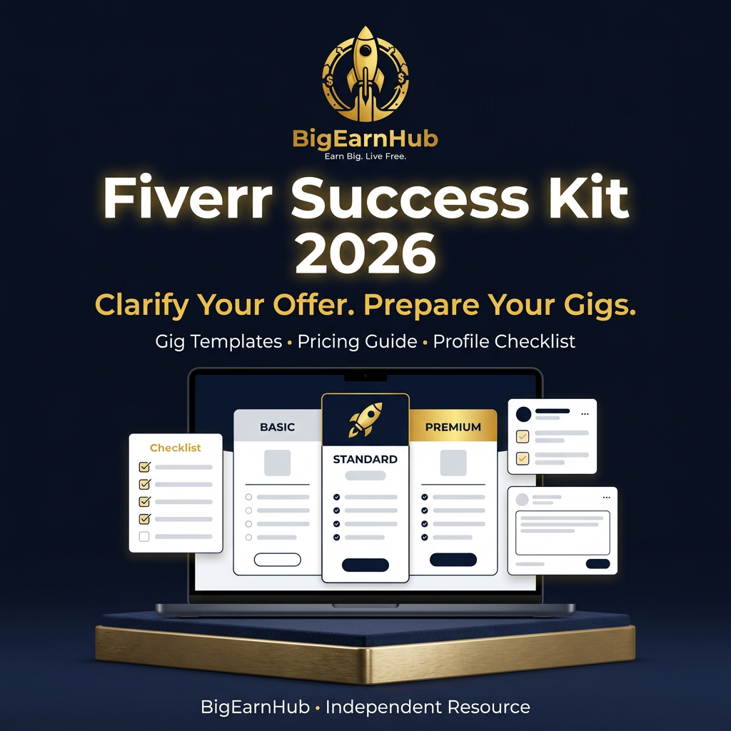 BigEarnHub Fiverr Success Kit 2026 with gig templates, pricing guide and profile checklist