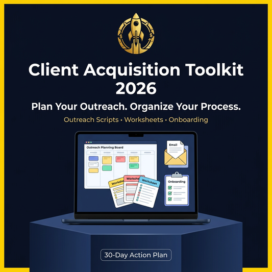 BigEarnHub Client Acquisition Toolkit 2026 with outreach scripts, worksheets and onboarding resources